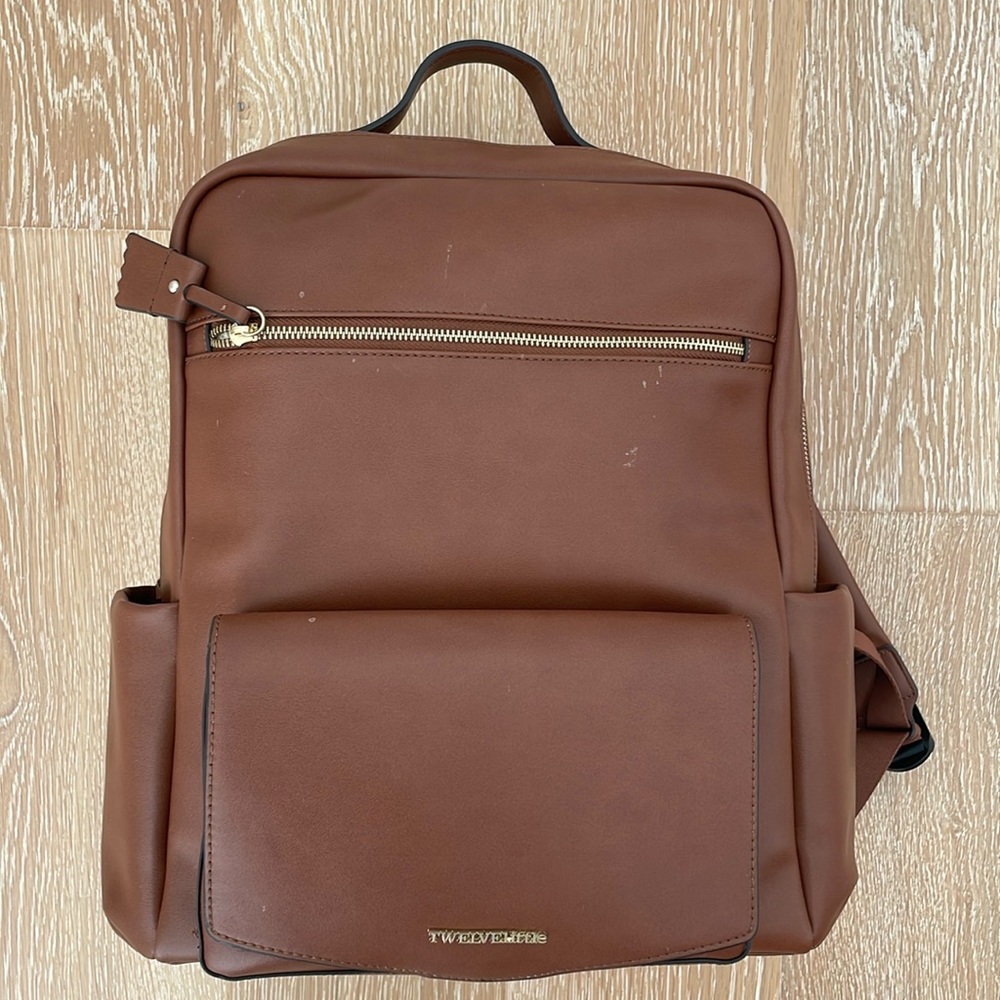TWELVElittle Peek-A-Boo Vegan Leather Backpack/Diaper Bag in Toffee